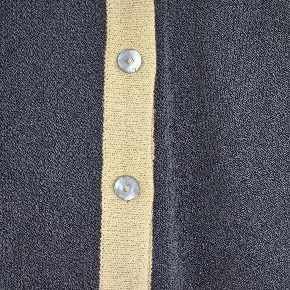Vintage Helen HSU Cardigan Sweater Size L Black Tan Made in USA Button Front - Picture 3 of 10